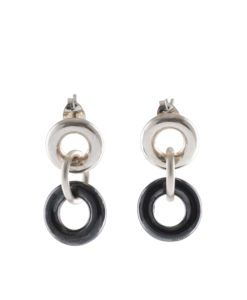 Torus chain dangle earrings - silver and charcoal grey hematite