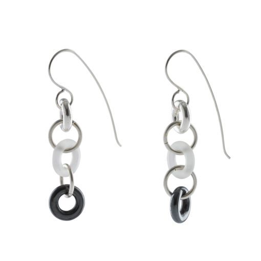 Cruise long dangle chain earrings - silver and charcoal grey hematite - on hooks