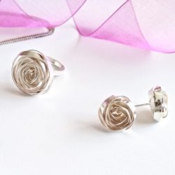 Romantic collection - rose ear studs and matching ring