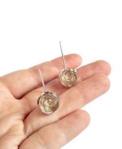 Romantic Rose Earrings - Dangles on palm of hand - sterling silver