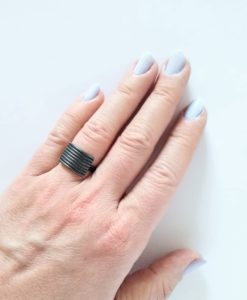 Silver Stripes Ring by Essemgé - MAXI variation in oxidised silver - lifestyle shot