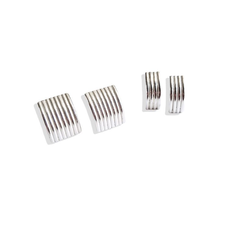 Spring Coil Striped Ribbed Ear Studs - Large & Small