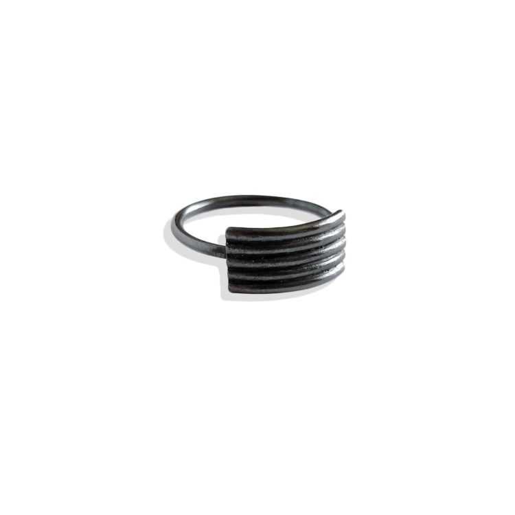 Striped Ribbed Ring - Classic variation (5 stripes) - oxidised silver - from the Breton Stripes capsule range part of our signature Spring Coil collection