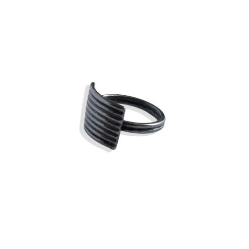 Oxidised Silver Stripes Ring by Essemgé - side view - against white background