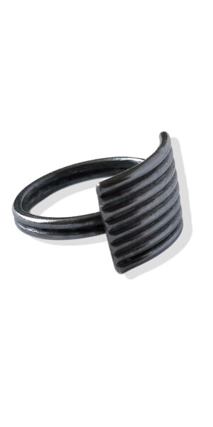 Maxi Silver Stripes Ring by Essemgé - silver ring in oxidised finish side view on white background