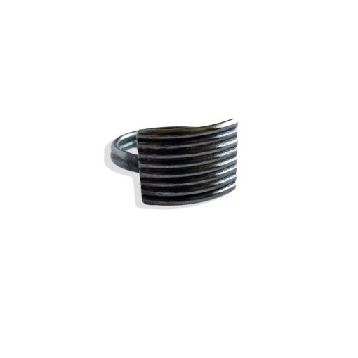 Oxidised Silver Stripes Ring by Essemgé - front view - against white backgroun
