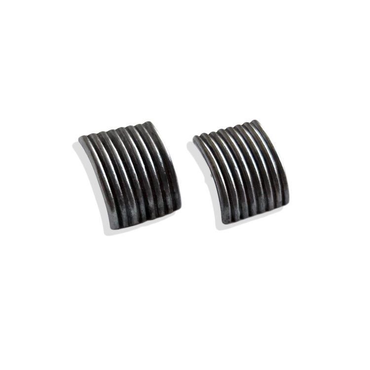 Silver Stripes Stud Earrings by Essemgé - Oxidised - on white background