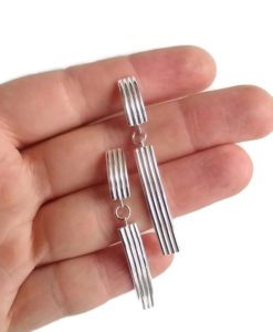 Silver Stripes Cocktail Earrings by Essemgé - solid silver - presented on palm of hand for scale