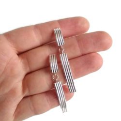 Silver Stripes Cocktail Earrings by Essemgé - solid silver - presented on palm of hand for scale