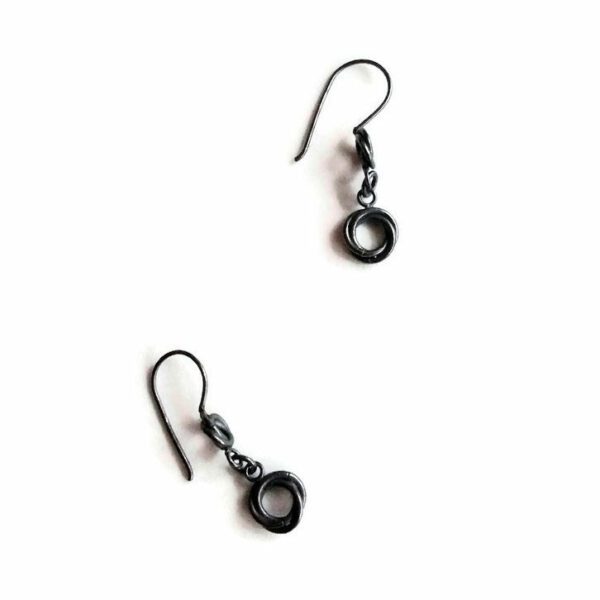 Silver Modern Rose Dangle Earrings by Essemgé - in oxidised silver against a white background
