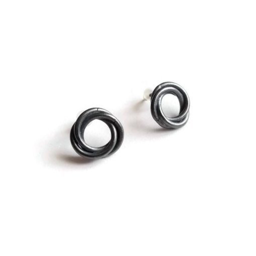 Silver Modern Rose Studs by Essemgé - in oxidised silver against white background