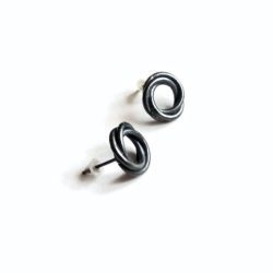 Silver Modern Rose Studs by Essemgé - in oxidised silver against white background