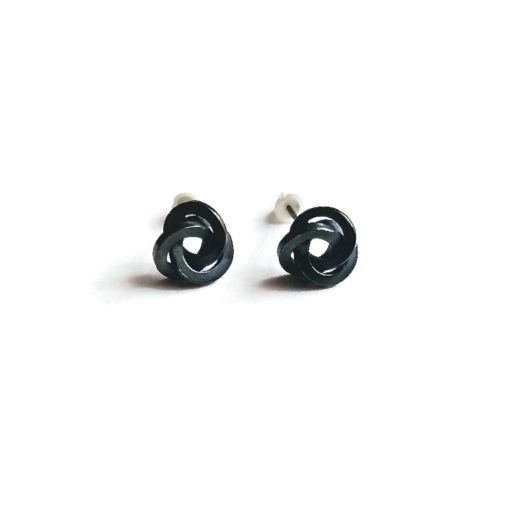Graphic Rose Stud Earrings - oxidised silver - on white background