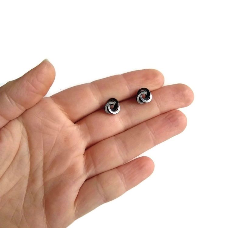Knife Edge Russian Ring Stud Earrings - oxidised silver
