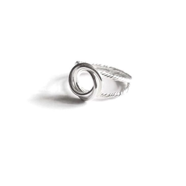Modern Rose Dainty Ring - Silver ring with split shank on white background