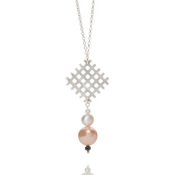 Grid Pendant and Pearl Necklace - sterling silver, pearls and semi precious stones