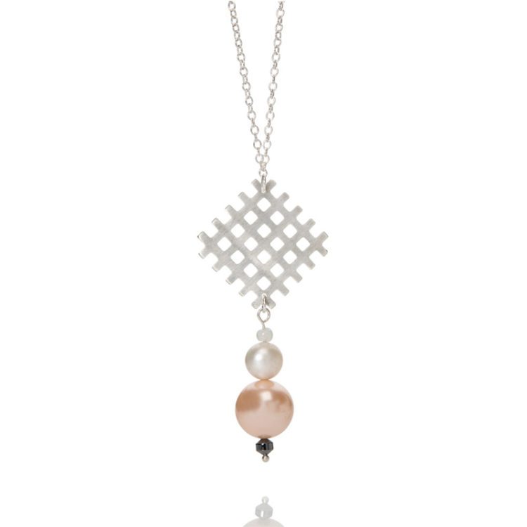 Grid Pendant and Pearl Necklace - sterling silver, pearls and semi precious stones