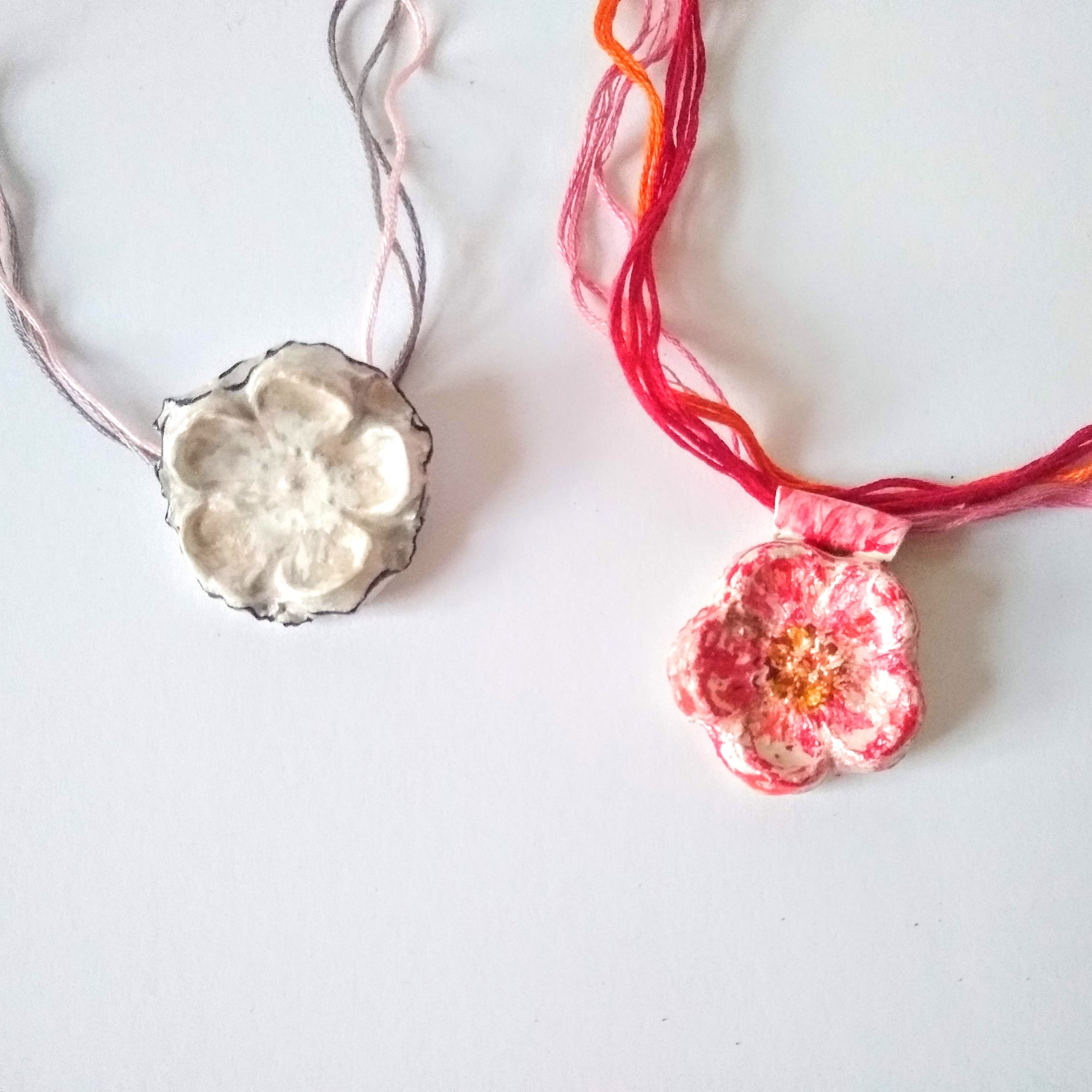 Set of 2 Antique Rose Pendants - one in Pastel Pink , one in Hot Raspberry