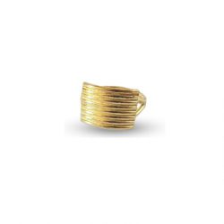 Gold Striped Ribbed Textured Ring - against white background and drop shadow