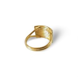 Gold Striped Ribbed Textured Ring- against white background and drop shadow