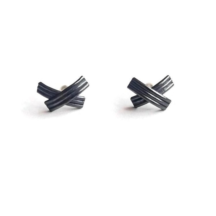 XX oxidised silver stud earrings - seen from the front - on white background