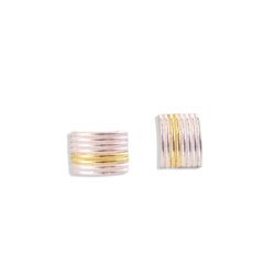 Maxi-Silver-&-Gold-Striped-Ribbed-Studs - one upright one sideways - on white background