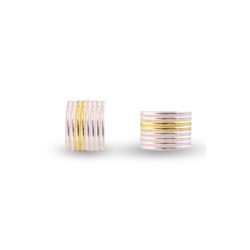 Maxi-Silver-&-Gold-Striped-Ribbed-Studs - one upright one sideways - on white background