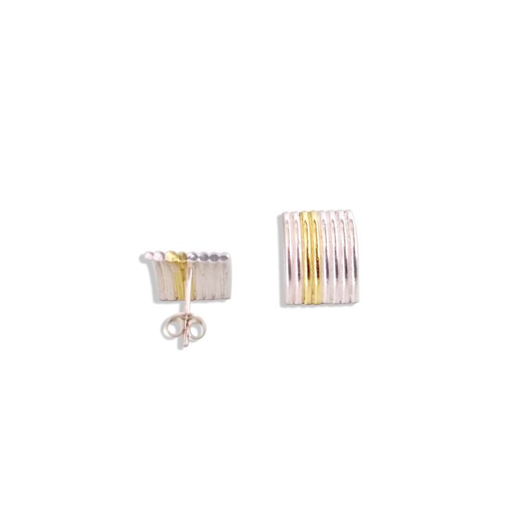 Maxi-Silver-&-Gold-Striped-Ribbed-Studs - seen one from the back and one from the front - on white background