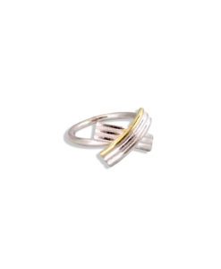 Gold and Silver Striped Bow Ring - seen from the side - on white background