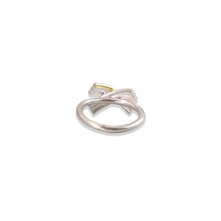 Gold and Silver Striped Bow Ring - seen from the back - on white background