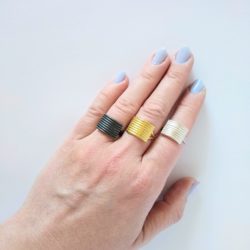 Rebellion range by Essemgé - South London Independent Jeweller - Set of 3 rings on 3 fingers - black,gold,silver