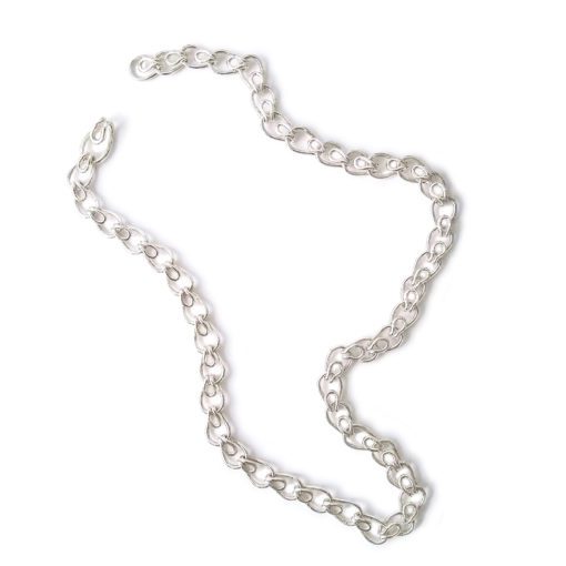 Leaves chain necklace - silver necklace shown open on white background