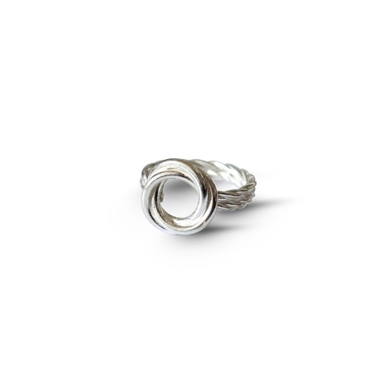 Silver Modern Rose Ring with double shank - on white background