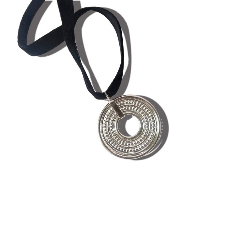 Silver-Semainier-Pendant Necklace - on black velvet ribbon