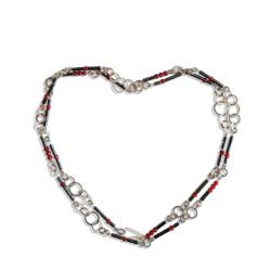 Nought Chain Sautoir - Silver, Hematite, Carnelian - layed in a heart shape fashion on white background