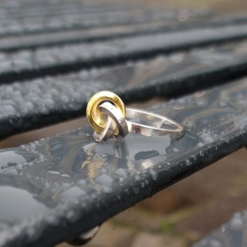 Gold & Silver Graphic Rose Ring - side view 2 -on wet bench