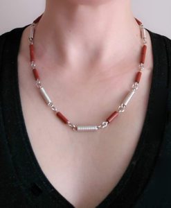 Spring Coil Necklace - Silver and Red Jasper -by Essemgé - on model