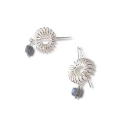 Round-Coil-Dangle-Earrings-Silver Labradorite - on white background