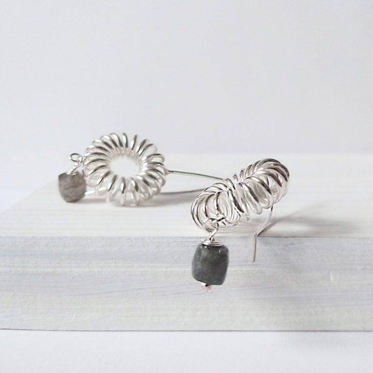 Round-Coil-Dangle-Earrings-Silver Labradorite - on white block