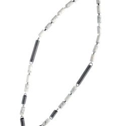 Black & White Spring Coil Opera Necklace-Silver & Howlite - on whilte background