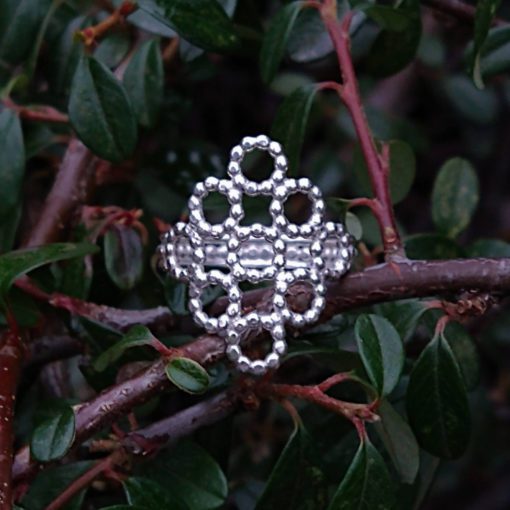 Integrity collection by Essemgé - Silver Beaded Quatrefoil Ring - shown from the front