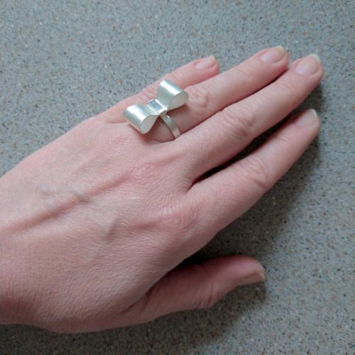 Silver Bowknot Ring by Essemgé - on model