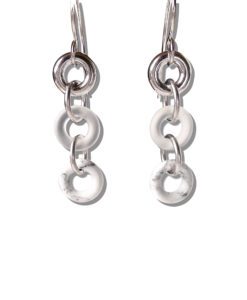 White Howlite Torus Cocktail Earrings by Essemgé - silver, rock crystal, natural howlite - against white background