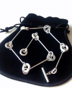 White Howlite Torus Chain Necklace by Essemgé - on black velvet pouch