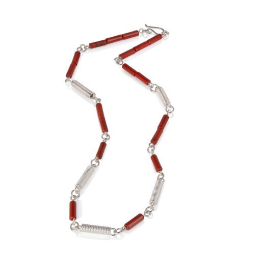 Spring Coil Neckace - silver and red jasper - by Essemgé - flat lay on white background