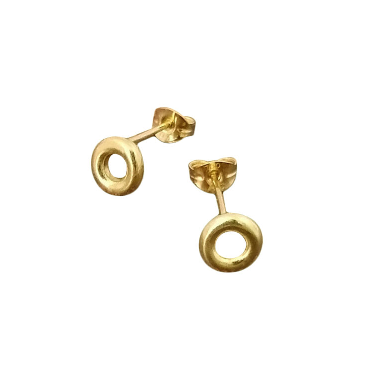 18k Yellow Gold Mini Torus Stud Earrings by Essemgé - on white background