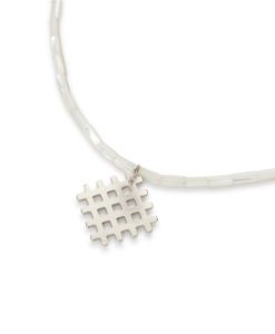 Grid Checkered Pendant Necklace by Essemgé - Silver & Mother of Pearl