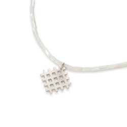 Grid Checkered Pendant Necklace by Essemgé - Silver & Mother of Pearl