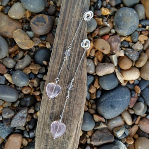 Long Rose quartz Earring Enhancers by Essemgé - on pebbles