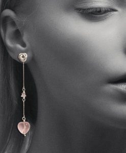 Long Rose quartz Earring Enhancers by Essemgé - on model